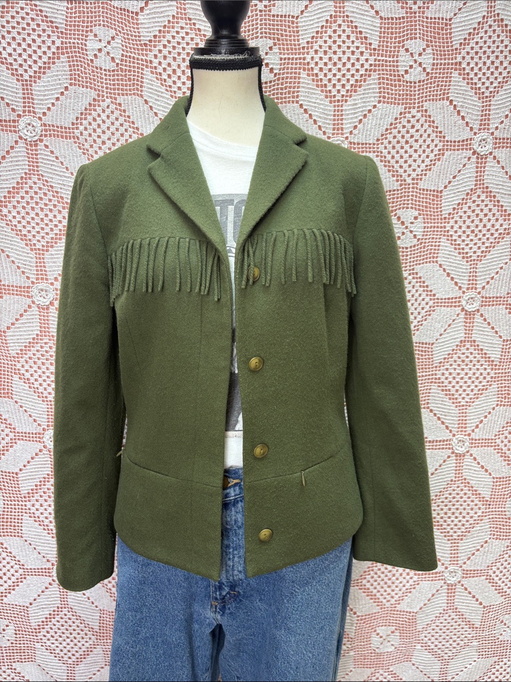 Vintage Caterina Wool Blend Fringe Blazer Sz M